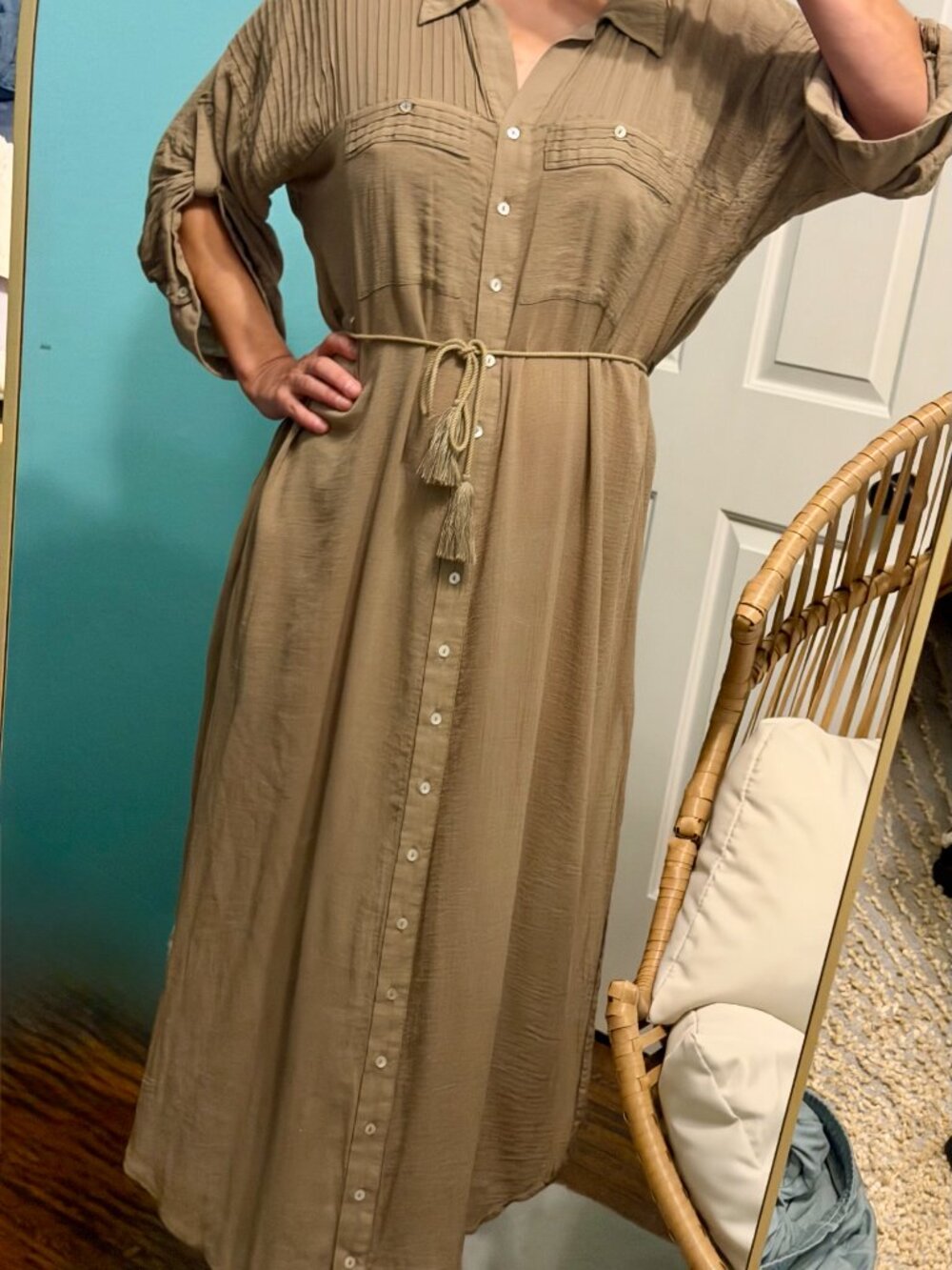 Spell & The Gypsy Linda Shirt Dress Khaki Small Boho Button Front Maxi - Picture 7 of 16